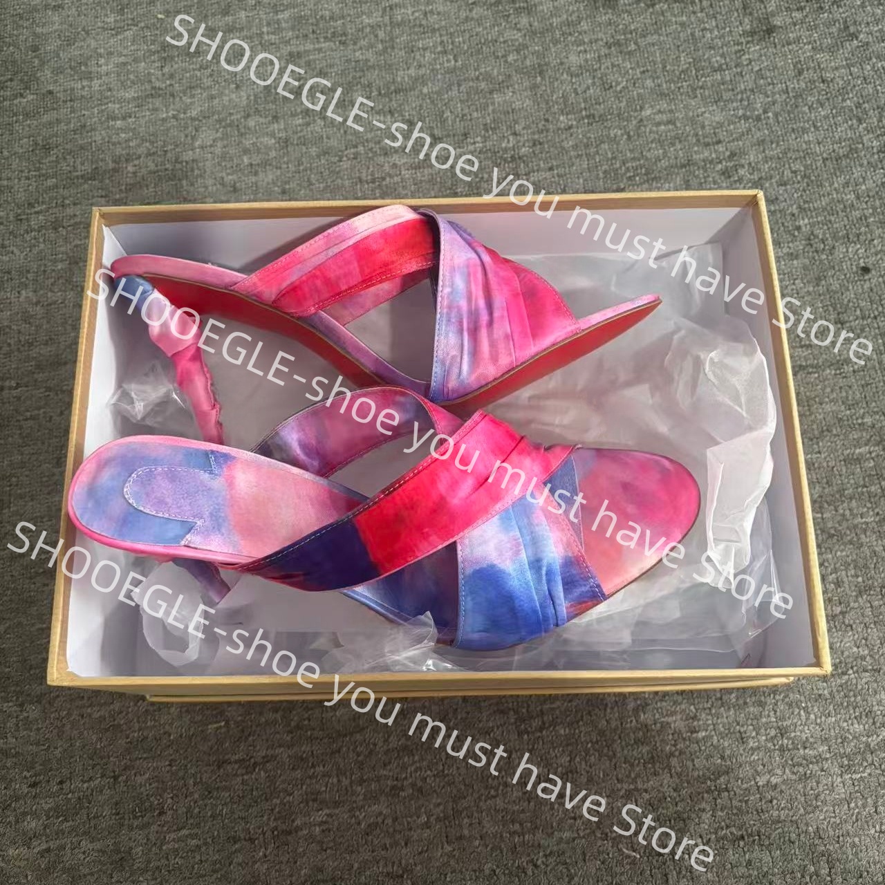Slip Dress Satin - Women's Pink-Blue Tie-Dye Satin Twisted Heel