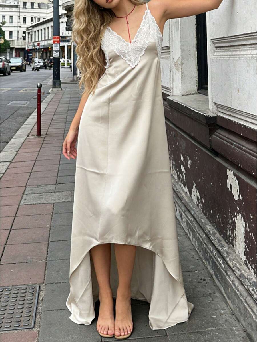 Women Summer Deep V-Neck Lace  - огляд і ціна Slip Dress Satin