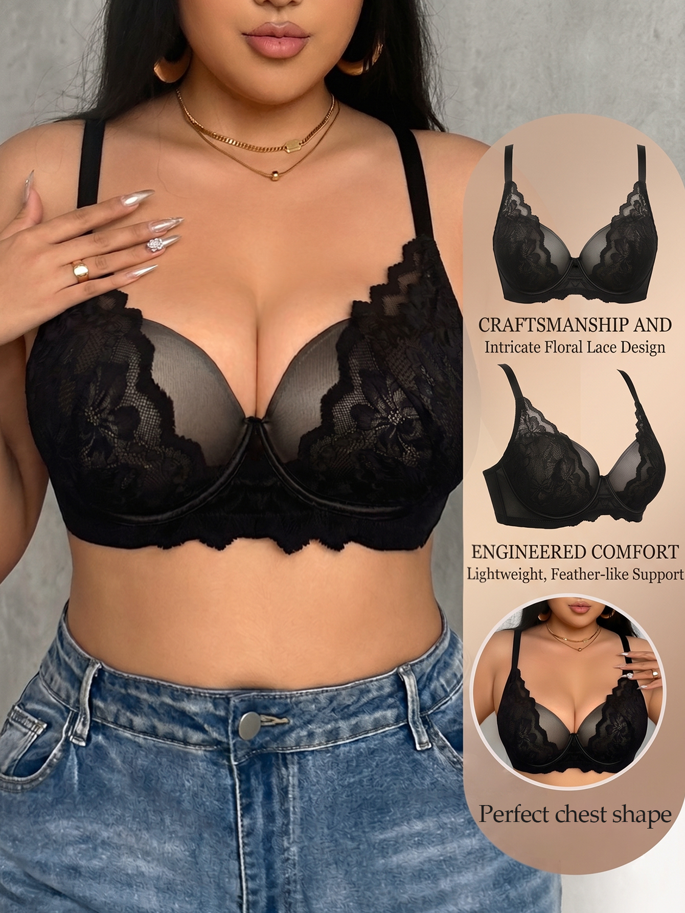 Wide Strap Plus Size Women Bra - огляд і ціна Push Up Bra Padded